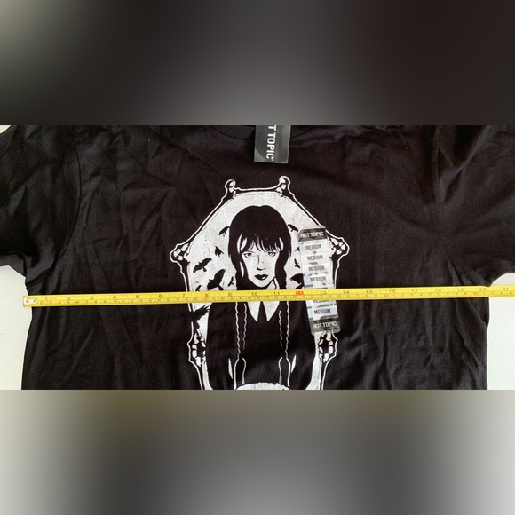 Hot Topic - Wednesday Adams Skull And Coffin Black And White Graphic T-shirt - M - Picture 5 of 8